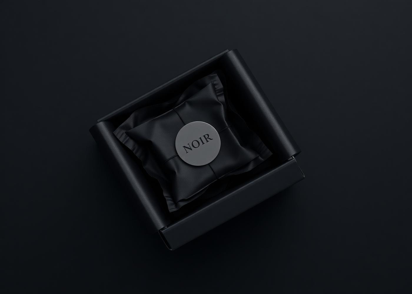 NOIR matte black packaging with tissue paper and seal